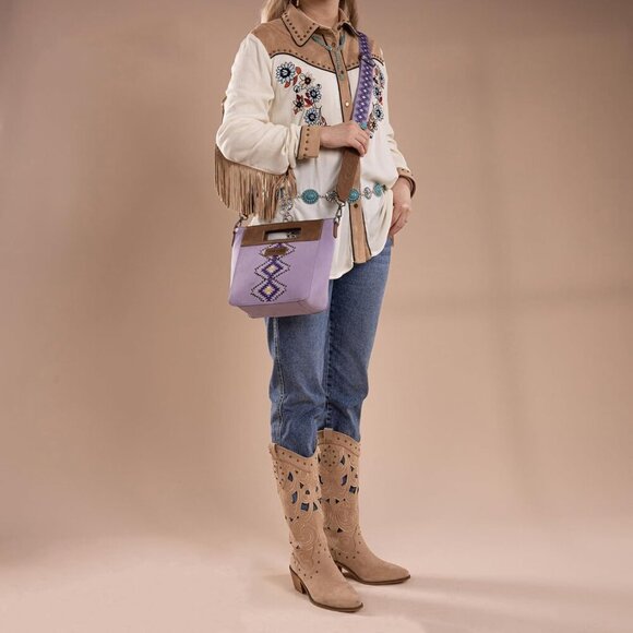 Elegant Purple Aztec Satchel Crossbody with Magnetic Closure & Versatility - Picture 2 of 8